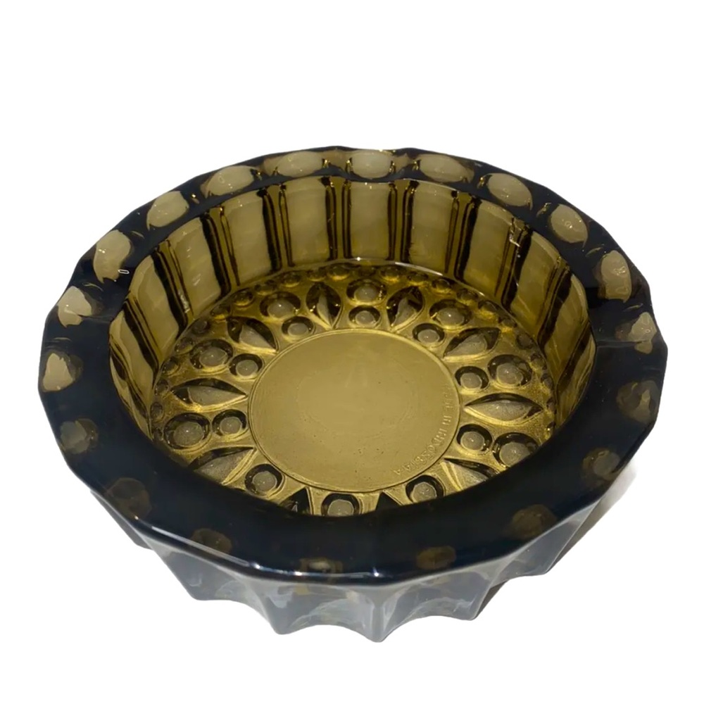 Glass Ashtray Trinket Bowl Starburst Pattern Tinted Large Tray Bowl 5.5” Vintage